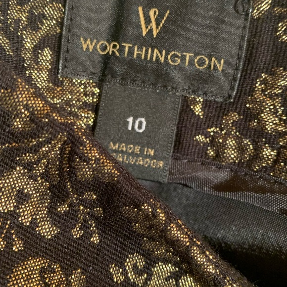 Worthington metallic gold and black brocade pencil skirt. Side zip and lined. - Picture 3 of 4